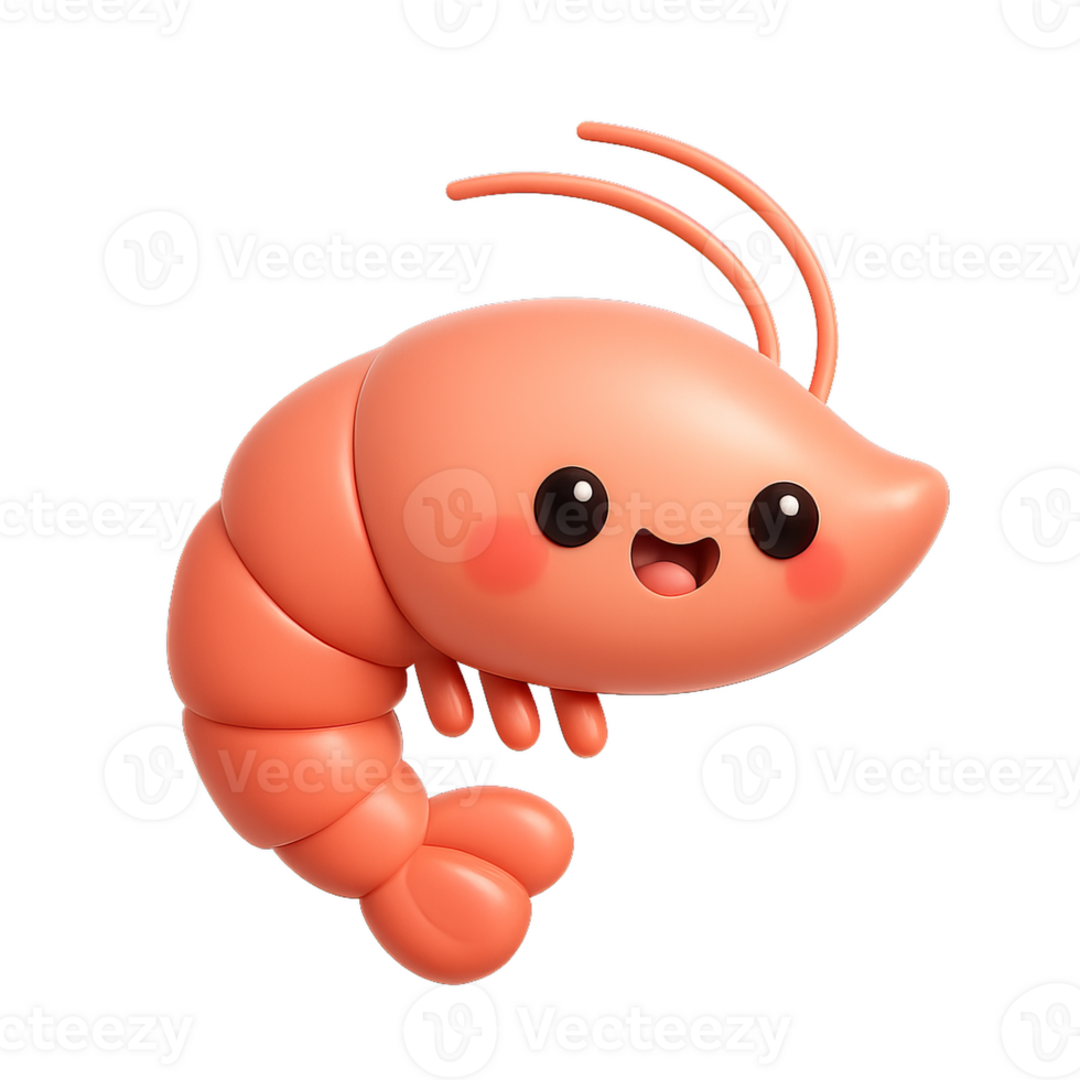 Cute 3D Shrimp Character with Kawaii Design and Simplistic Features png