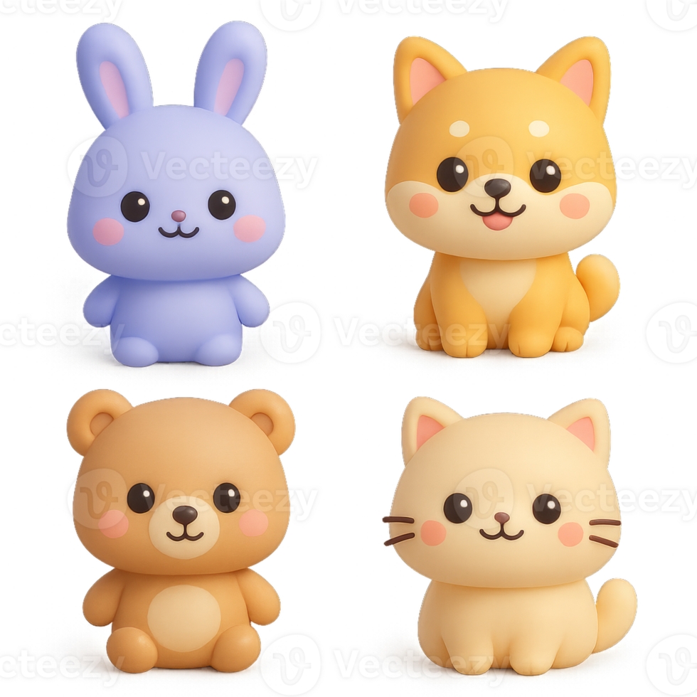 Cute 3D Animal Characters Design with Kawaii Aesthetic png