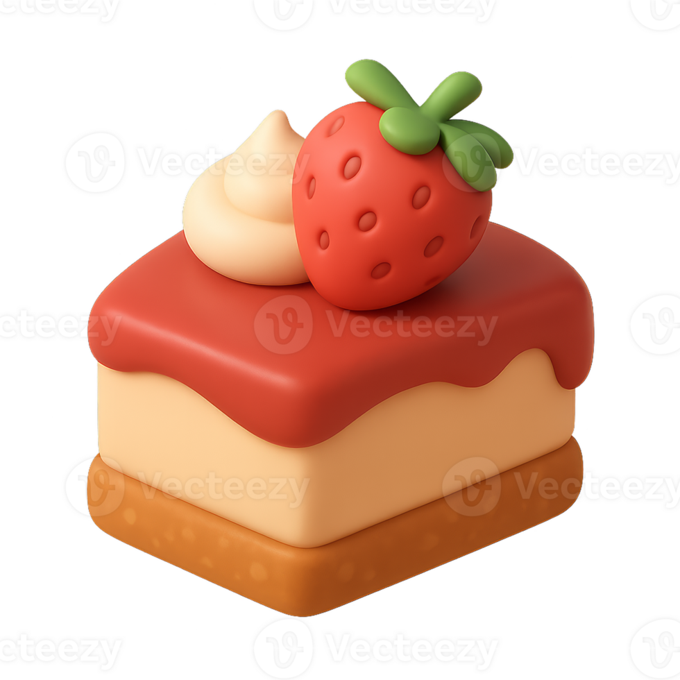 3D Dessert Delight with Strawberry and Cream Topping in Simple Design png