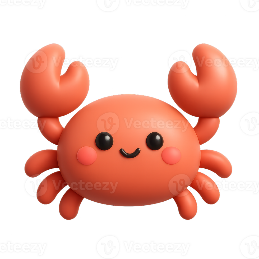 Cute 3D Crab Character with Kawaii Style and Simple Design png