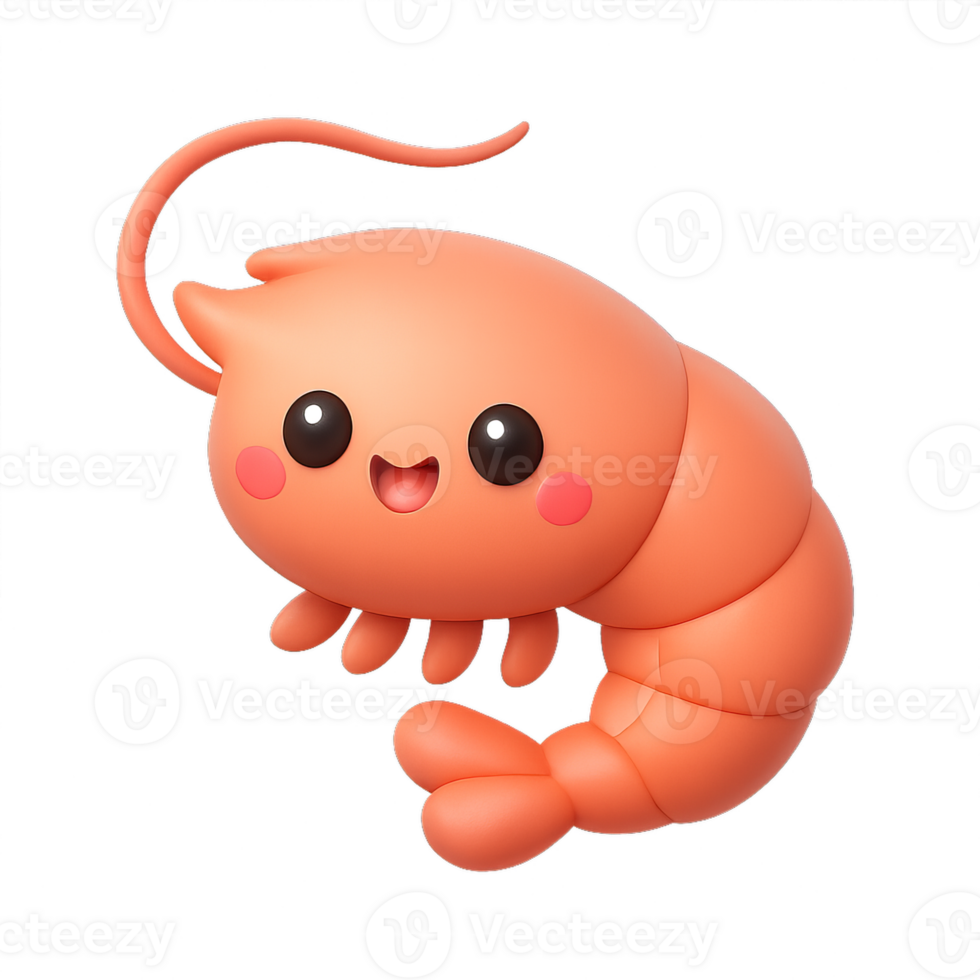 Cute 3D Shrimp Character with Expressive Face and Simple Design png