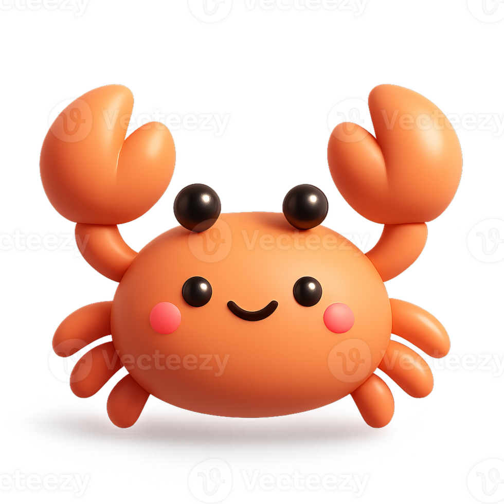 fofa 3d kawaii caranguejo personagem com simples Projeto e amigáveis expressão png