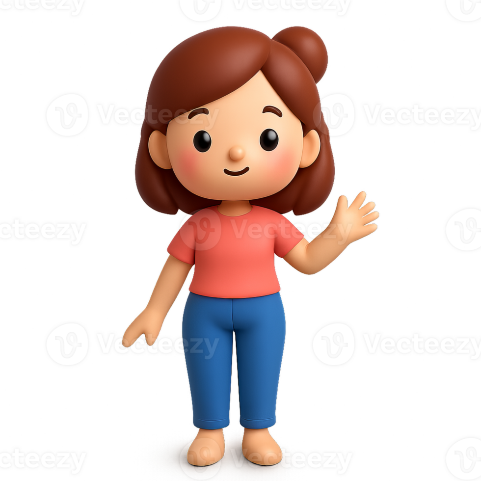 Cute 3D Kawaii Style Character Woman Simple Cartoon Design png