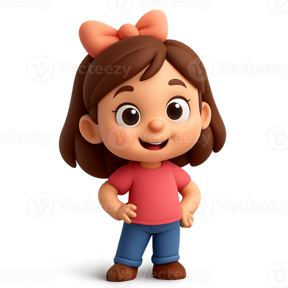 Cute 3D Cartoon Character with Brown Hair and Playful Expression png