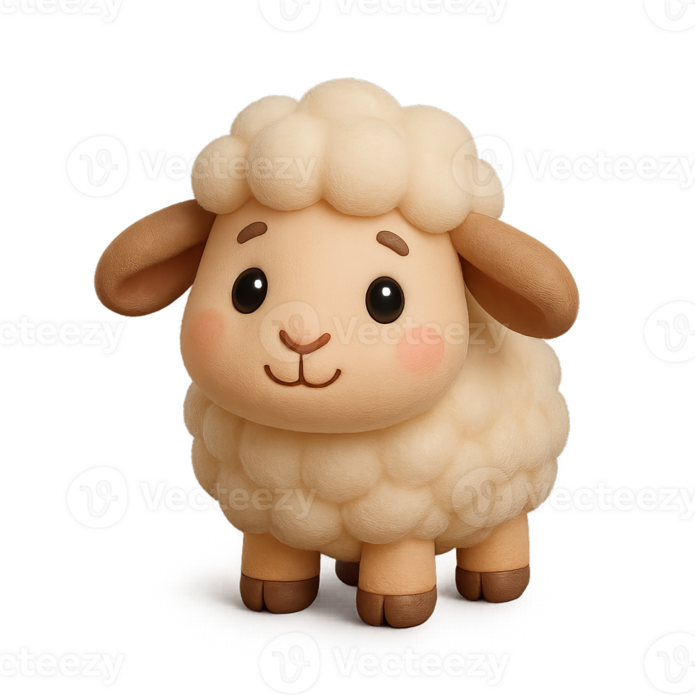Cute 3D Cartoon Sheep Character with Soft Features and Playful Expression png