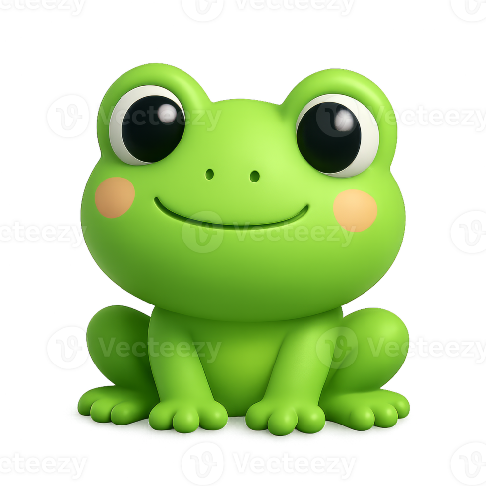 Cute 3D Frog Character with Big Eyes and Cheerful Expression png