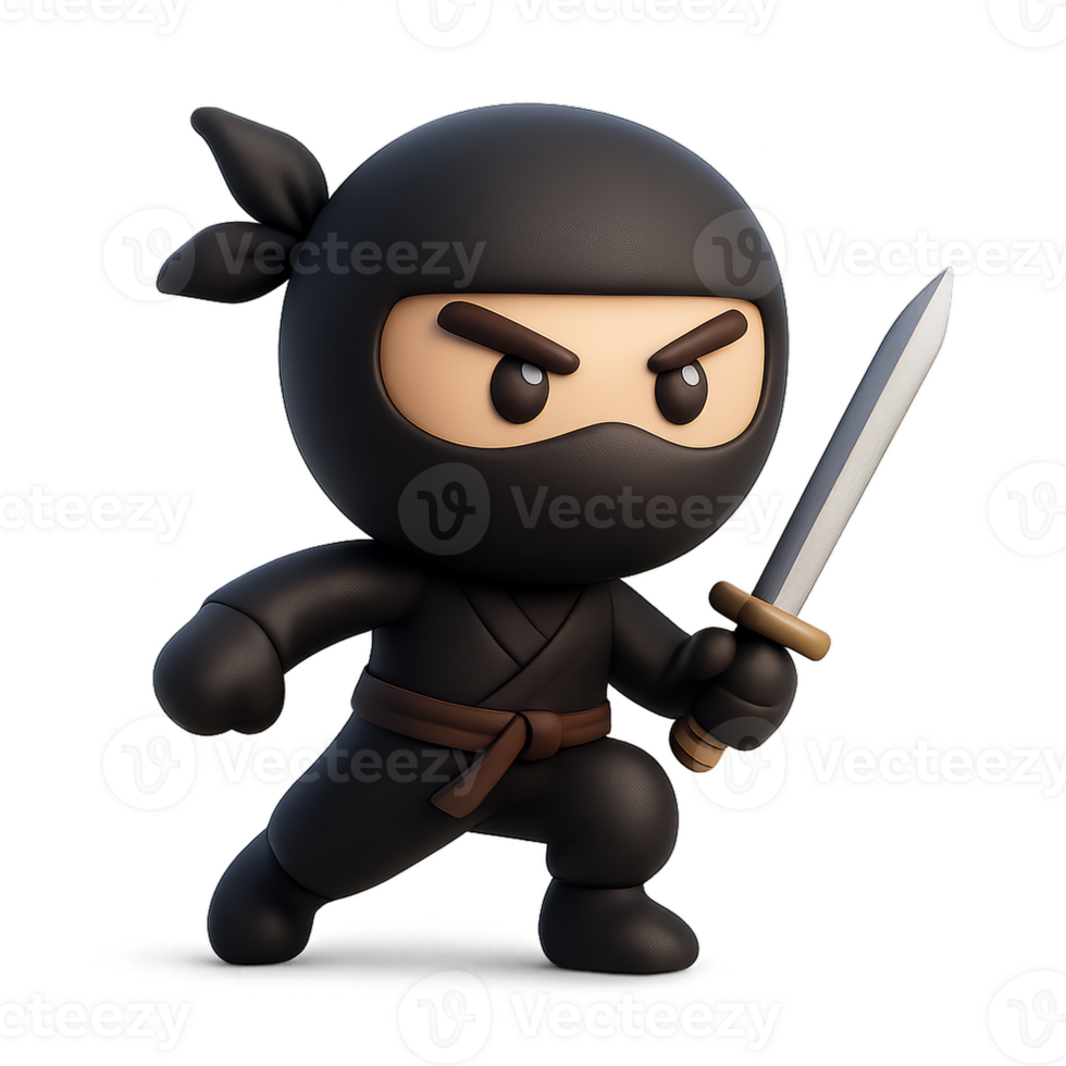 Simple 3D Ninja Character with Sword in Art Style png