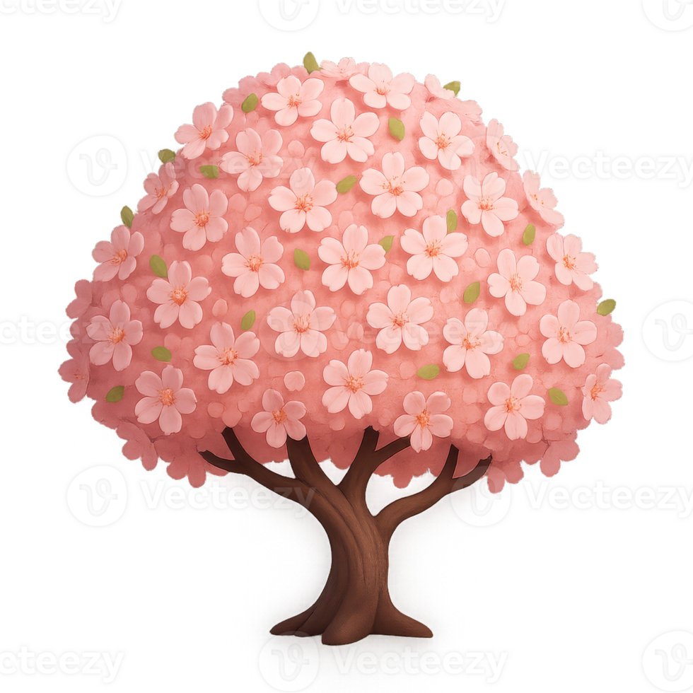 3D Simple Cherry Blossom Tree with Pink Flowers and Brown Trunk png