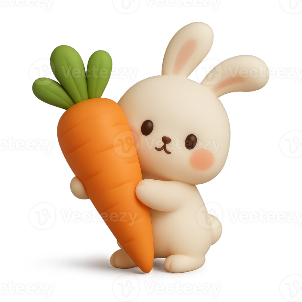 Tiny Rabbit Holding a Giant Carrot in a Simple Style Illustration png