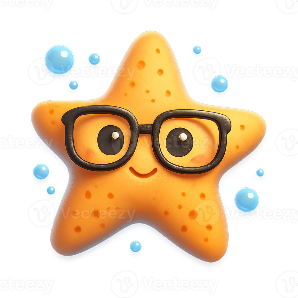 Smart Starfish Character with Glasses in Undersea Environment png