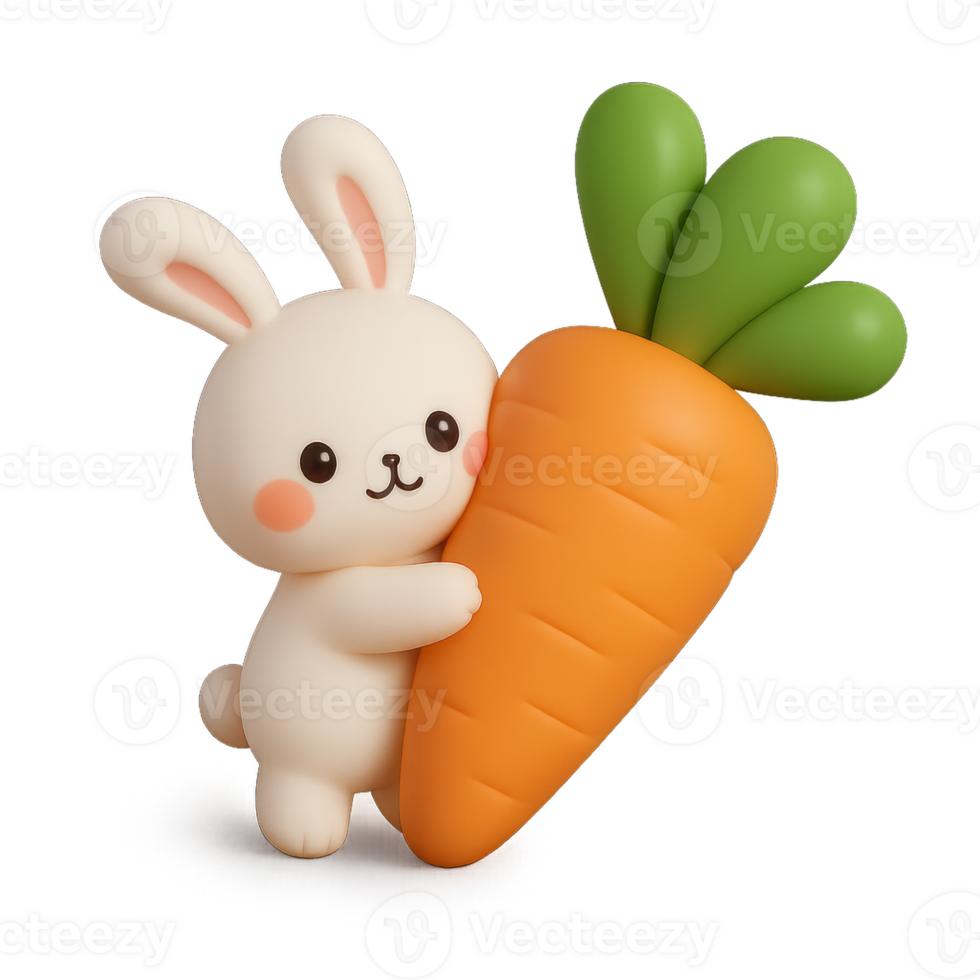 Adorable Tiny Rabbit Holding a Giant Carrot in a Playful Scene png