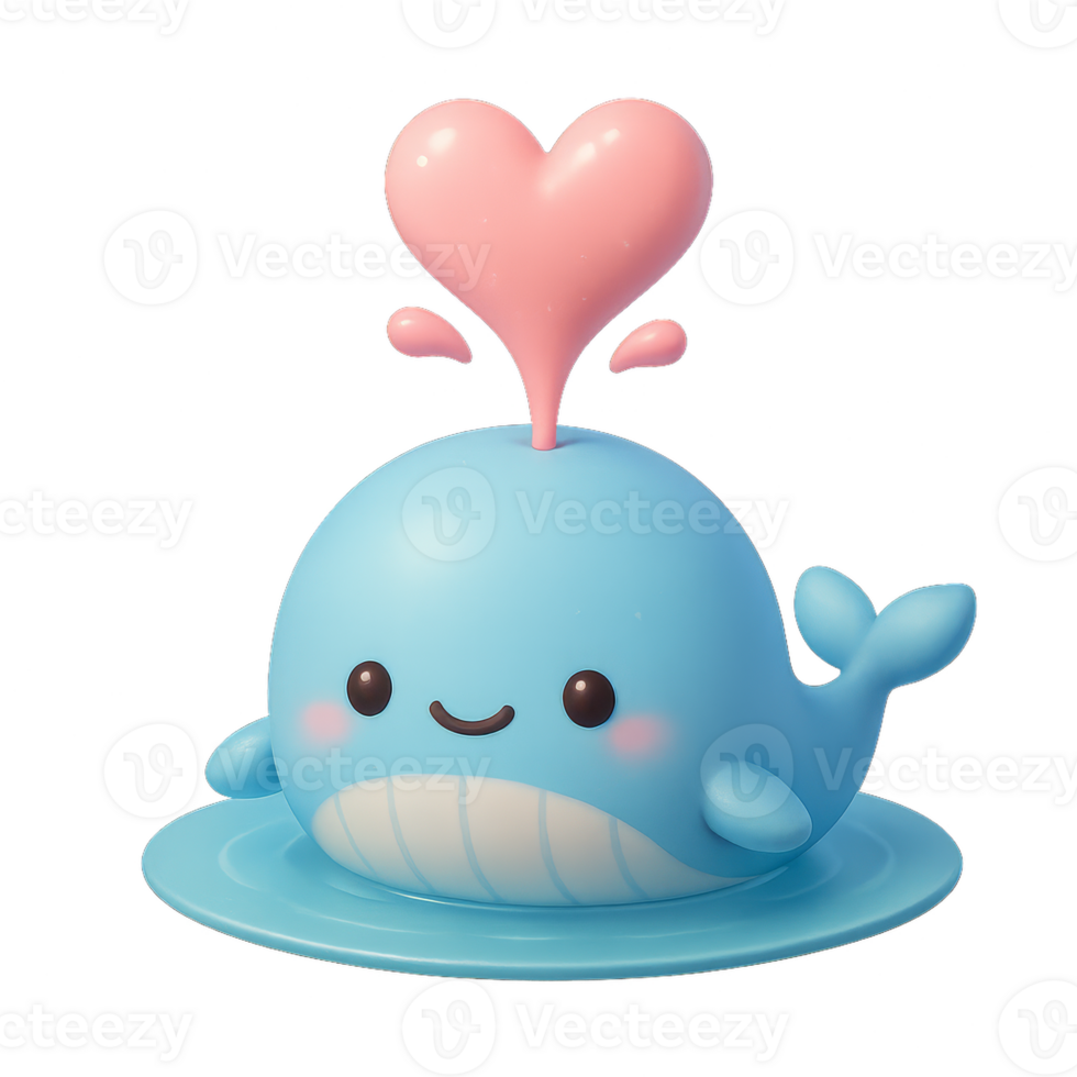 Cute Blue Whale with Heart Spraying Water in a Simple Style png