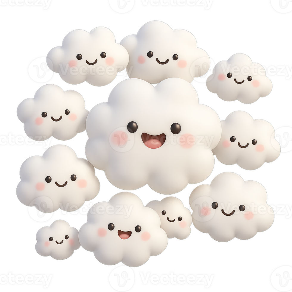 Cute and Happy Cartoon Clouds with Smiles in a Playful Design png