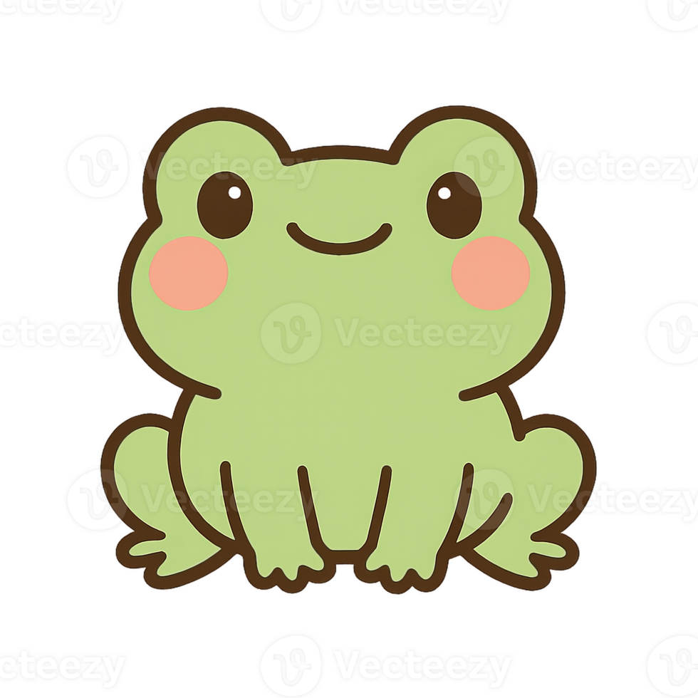 Cute Kawaii Frog Character with Happy Face and Simple Design png