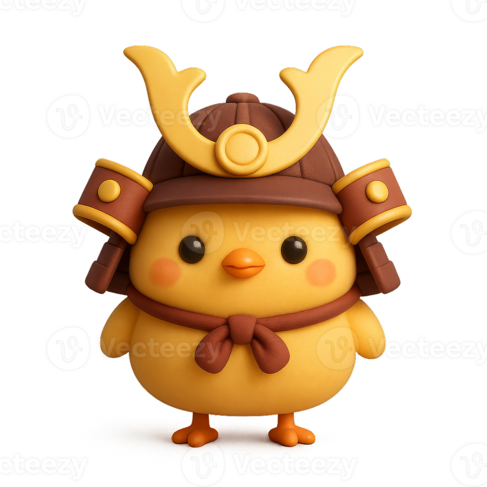 Cute Chick in Samurai Armor with a Kawaii Aesthetic Design png