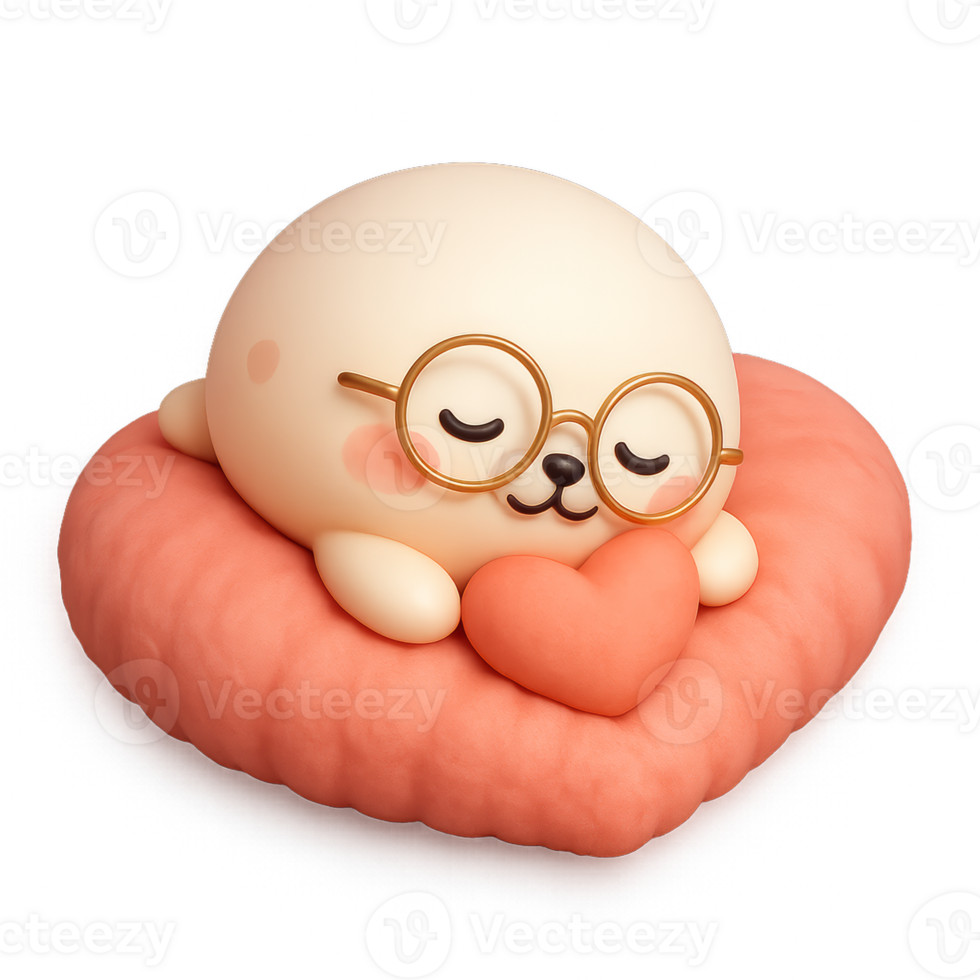 Cute Kawaii Seal Dreaming on Soft Pillow with Heart png