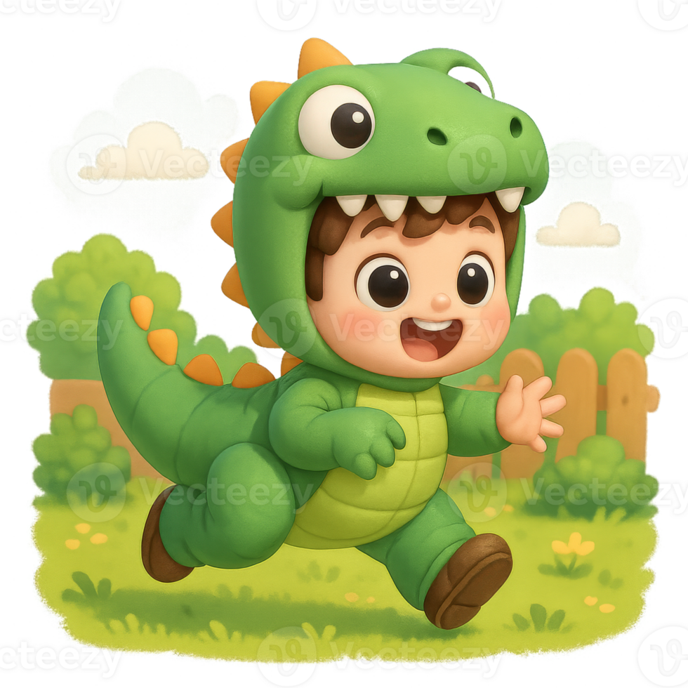 Cute Inflatable Dinosaur Character in Playful Setting for Kids png