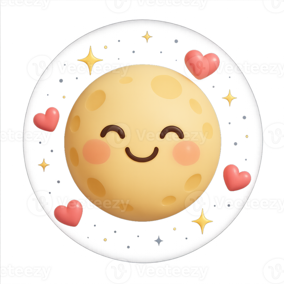 Kawaii Moon in Dreamscape with Hearts and Stars for Cute Vibes png