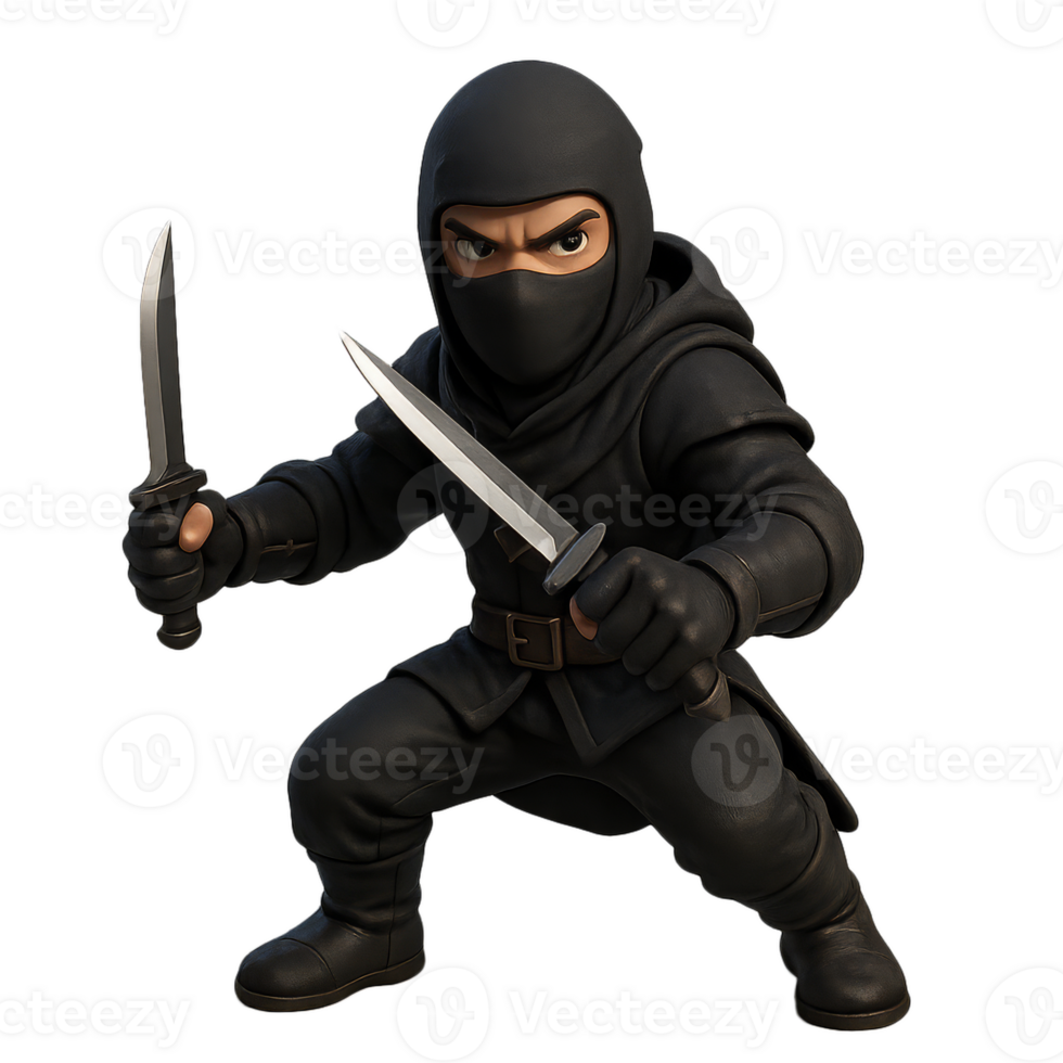 Stealthy Assassin Character with Knives in Dynamic Pose png