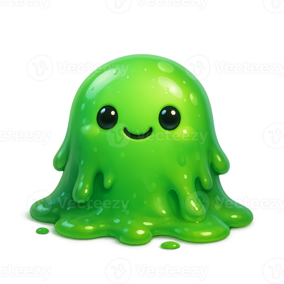 Cute Green Slime Monster Character with Friendly Smile and Shine png