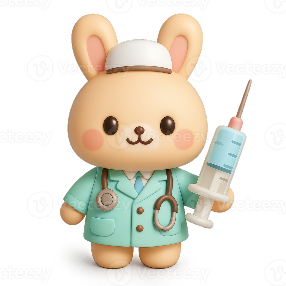 Cute Rabbit Doctor with Syringe in Adorable Kawaii Style png