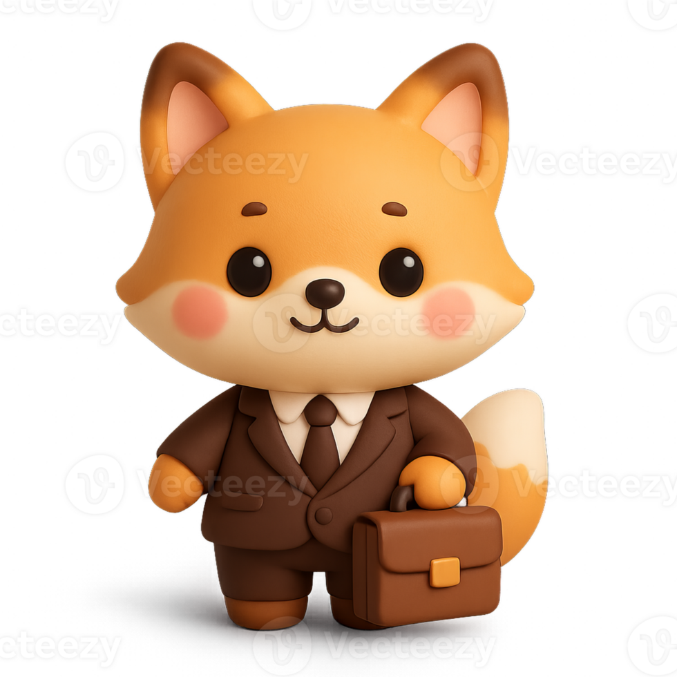 Adorable Kawaii Fox Character in Executive Suit with Briefcase png