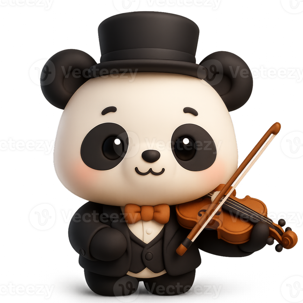 Cute Panda Violinist in Kawaii Style Playing Simple Melody png