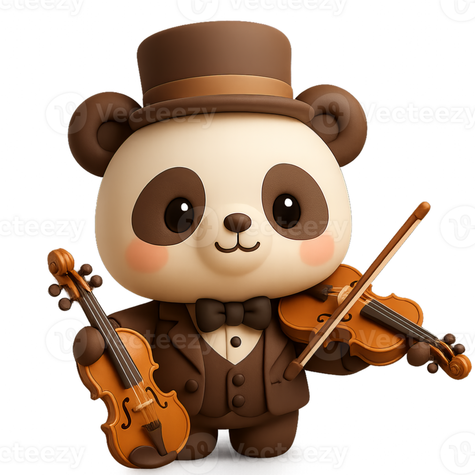 Cute Panda in Bowler Hat Playing Violin with Adorable Expression png