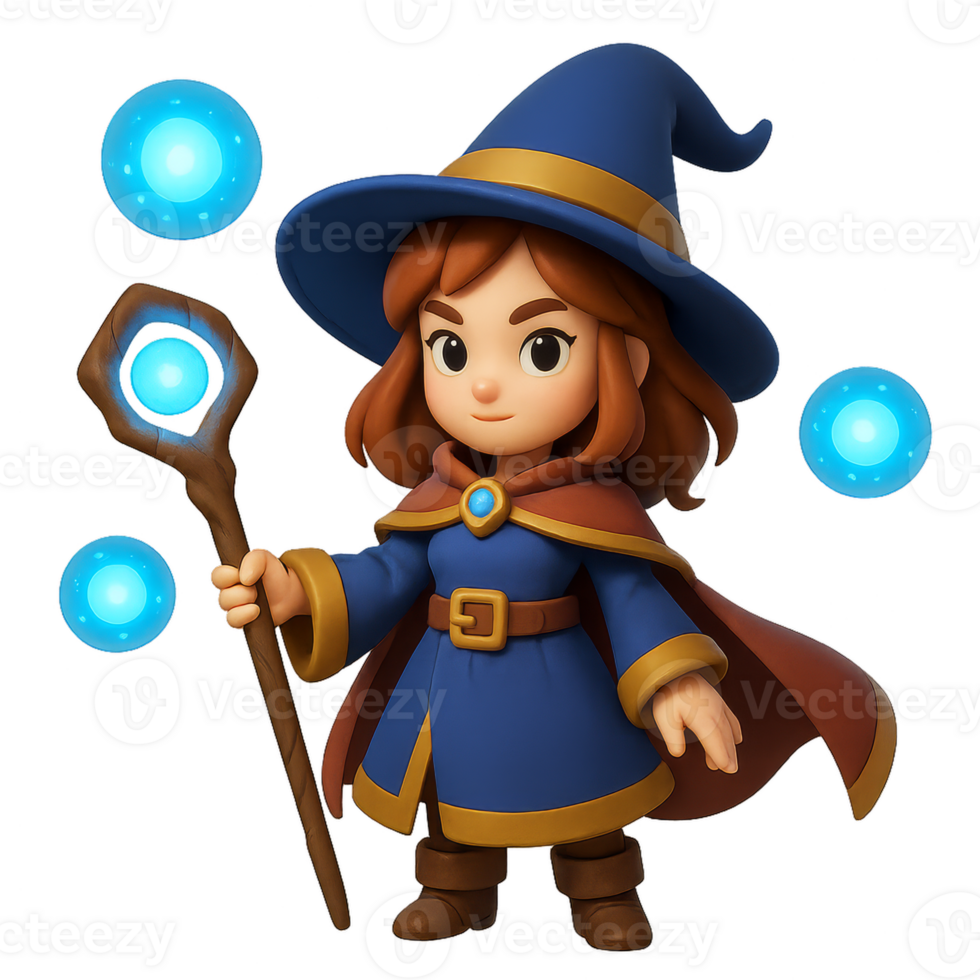 Powerful Female Wizard with Magical Orbs in Cartoon Style png