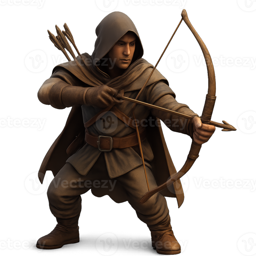 Hooded Archer in Action, Prepared for a Targeted Shot png