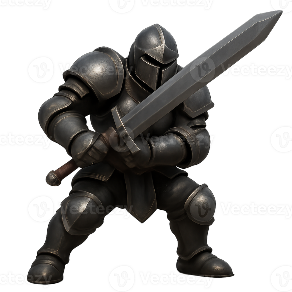 Armored Swordsman in Showdown Pose with Massive Sword png