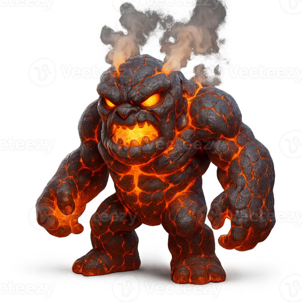 Fiery Lava Monster Erupting with Intense Flames and Smoke png
