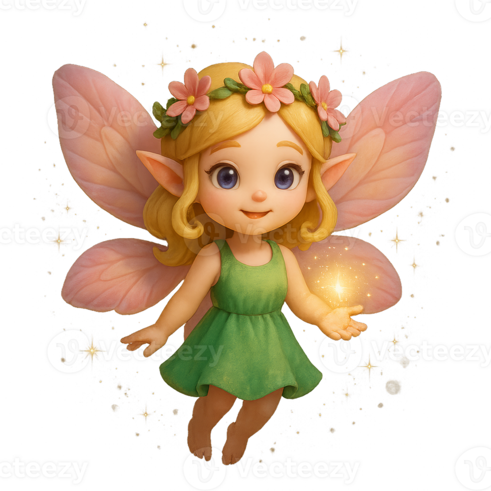 Enchanting Fairy with Sparkle Dust in a Magical Forest Setting png