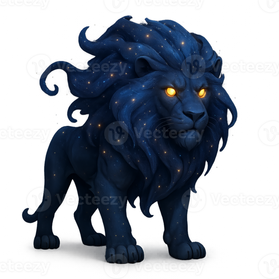 Celestial Lion with Starry Mane Surrounded by Cosmic Energy png