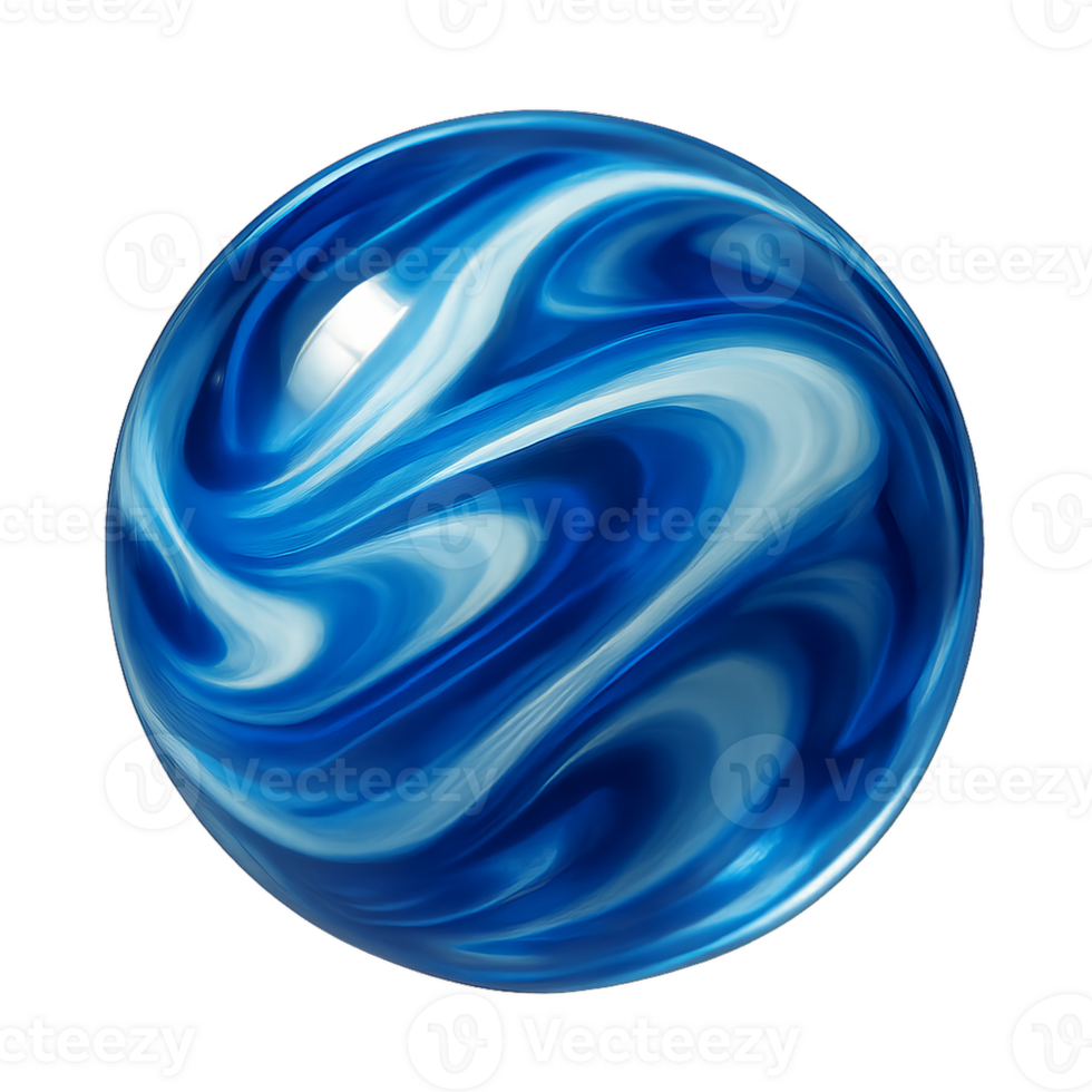 Blue and White Swirled Glass Marble with Smooth Surface and Reflection png