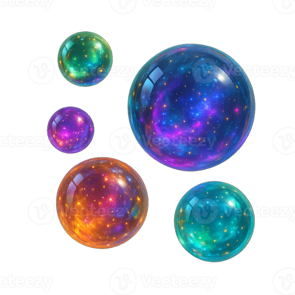 Colorful 3D Magic Marbles in Vibrant Space-Themed Background png