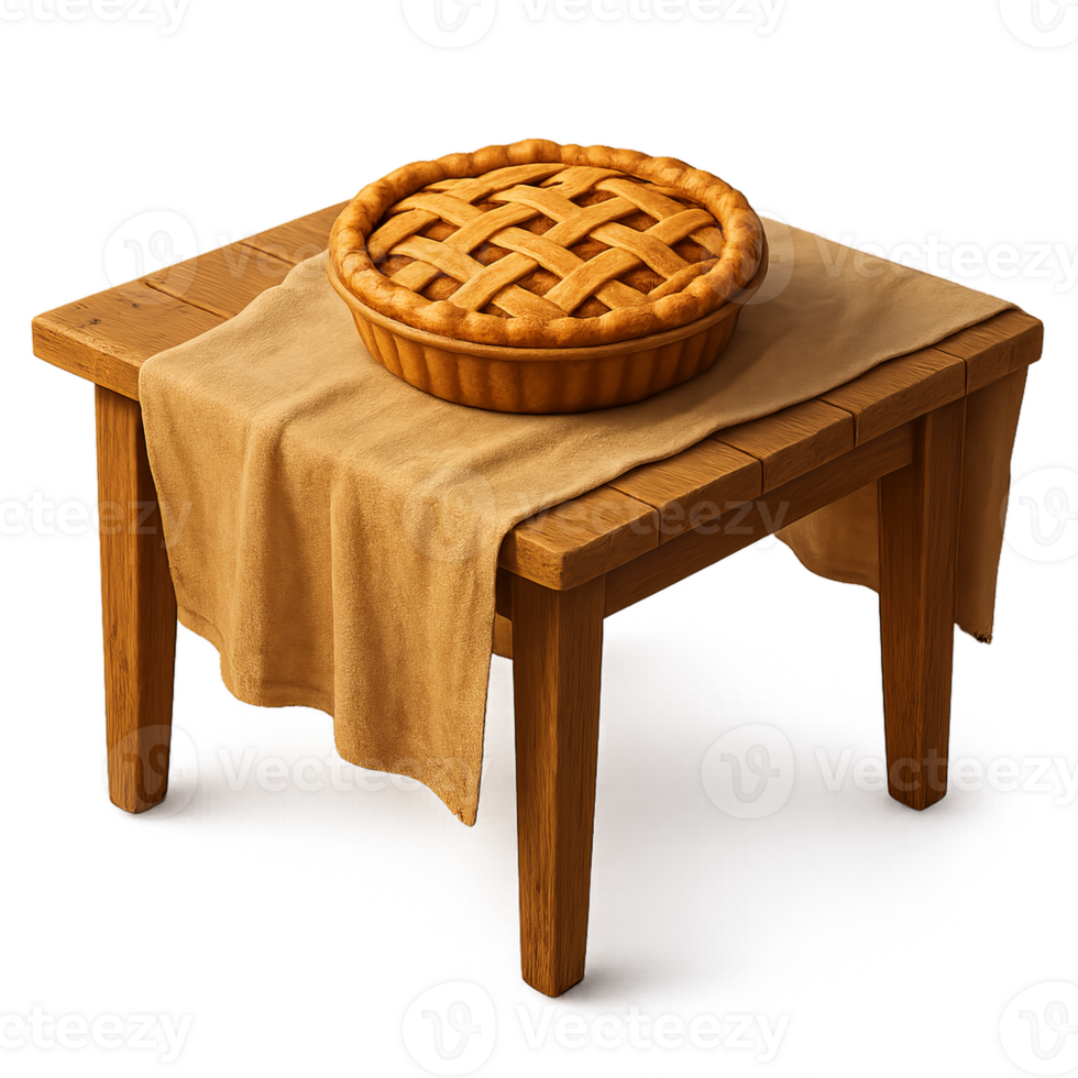 Warm Kitchen Setting with Simple Pie on Wooden Table png