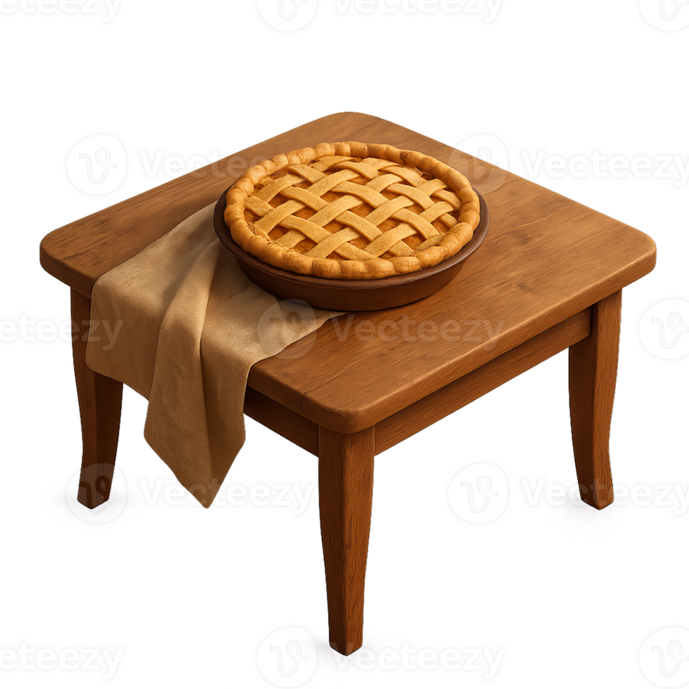 Warm Kitchen Setting with Delicious Pie on Wooden Table png