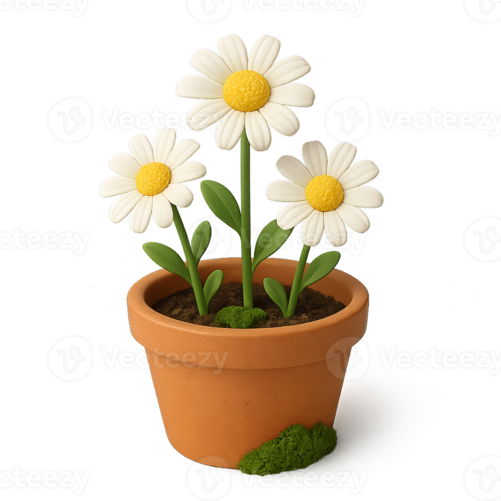 Simple Terra Cotta Pot with Blooming Flowers in Bright Colors png