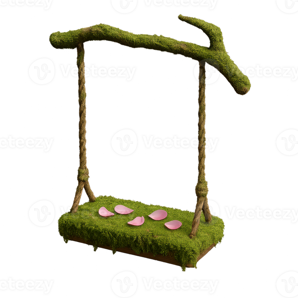 Mossy Swing Decorated with Petals for Serene Outdoor Spaces png