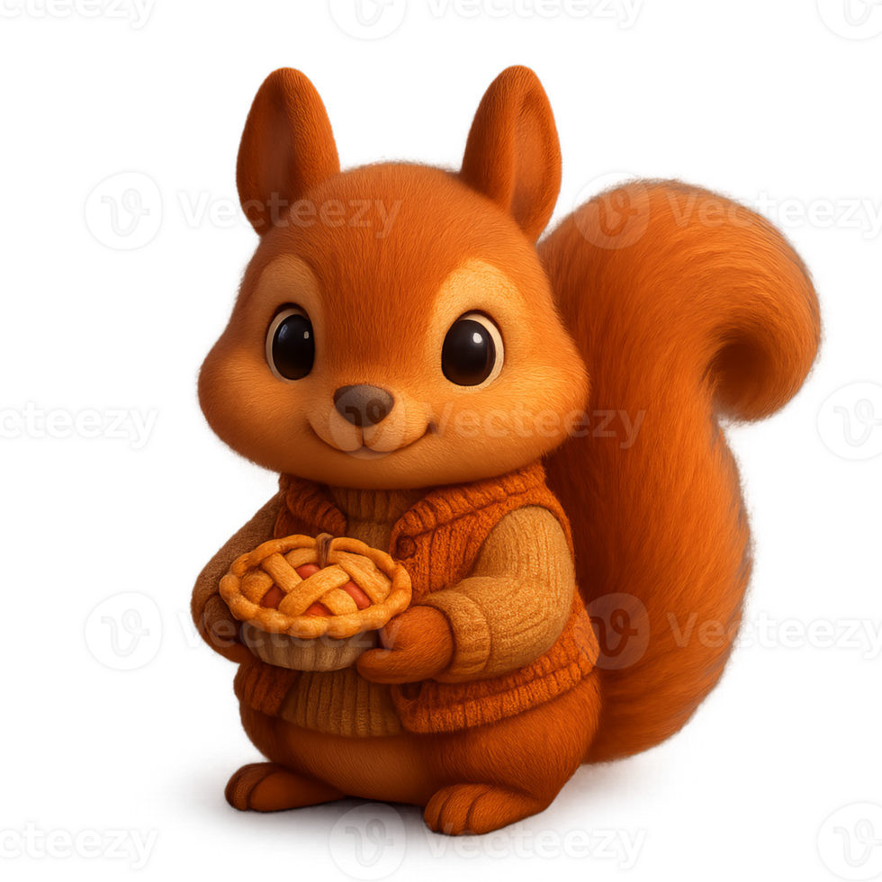 Cheerful Squirrel Holding Pie for Autumn Feast Celebration png