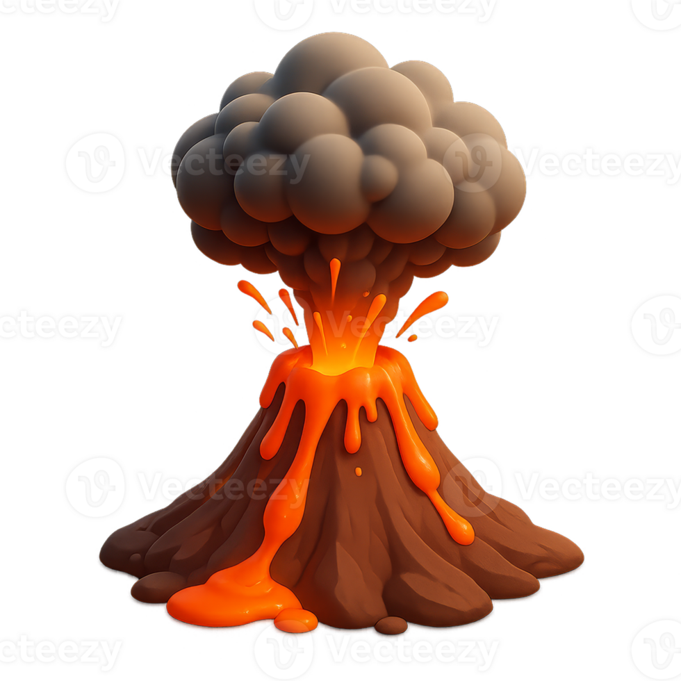 3D Illustration of a Volcano Eruption with Lava and Smoke Effect png