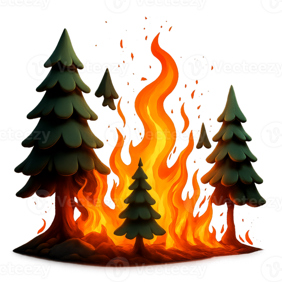 3D Illustration of a Forest Wildfire with Colorful Flames and Trees png