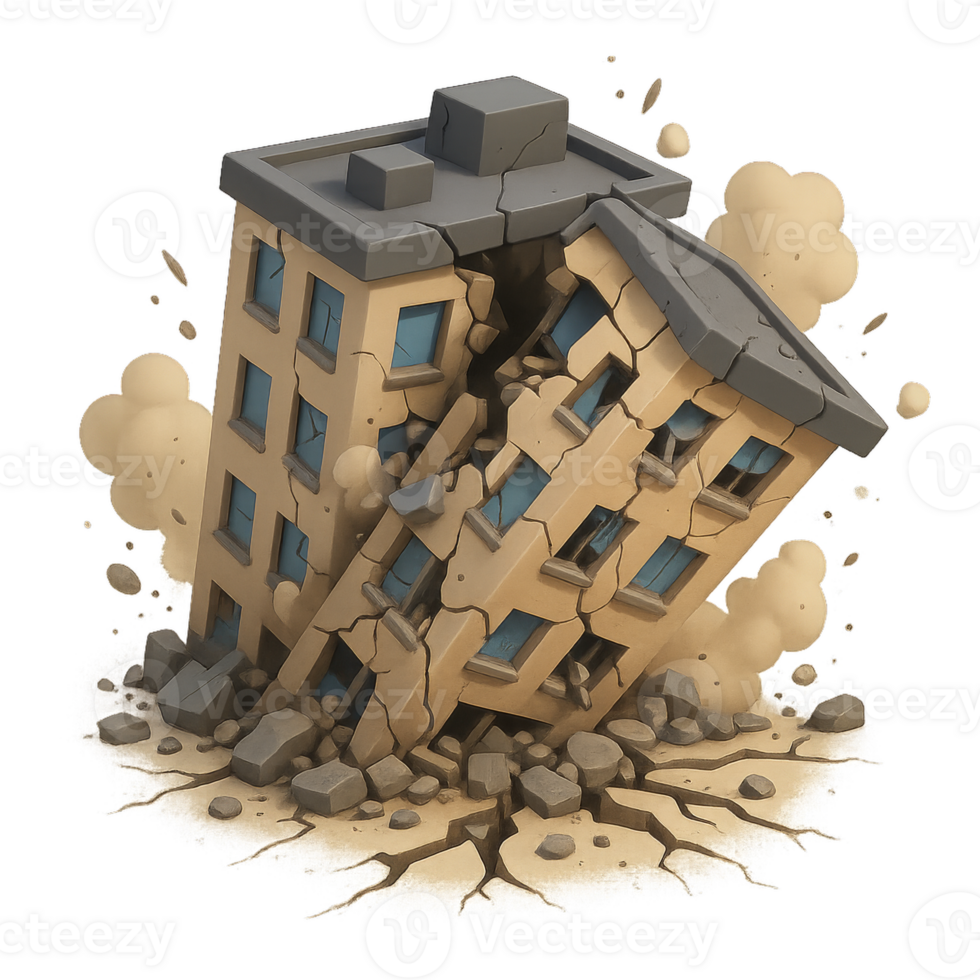 Earthquake Building Collapse with Dust and Debris in City Landscape png