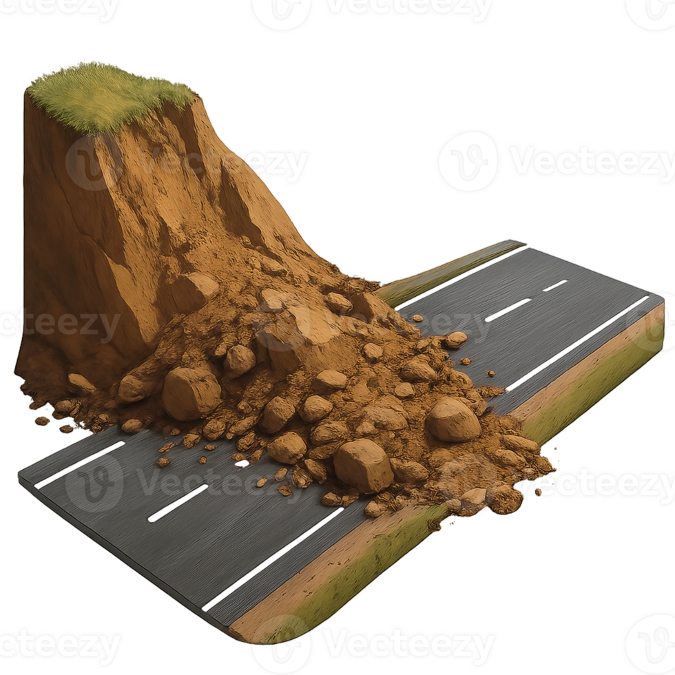 3D Illustration of Landslide Blocking a Road with Debris and Soil png