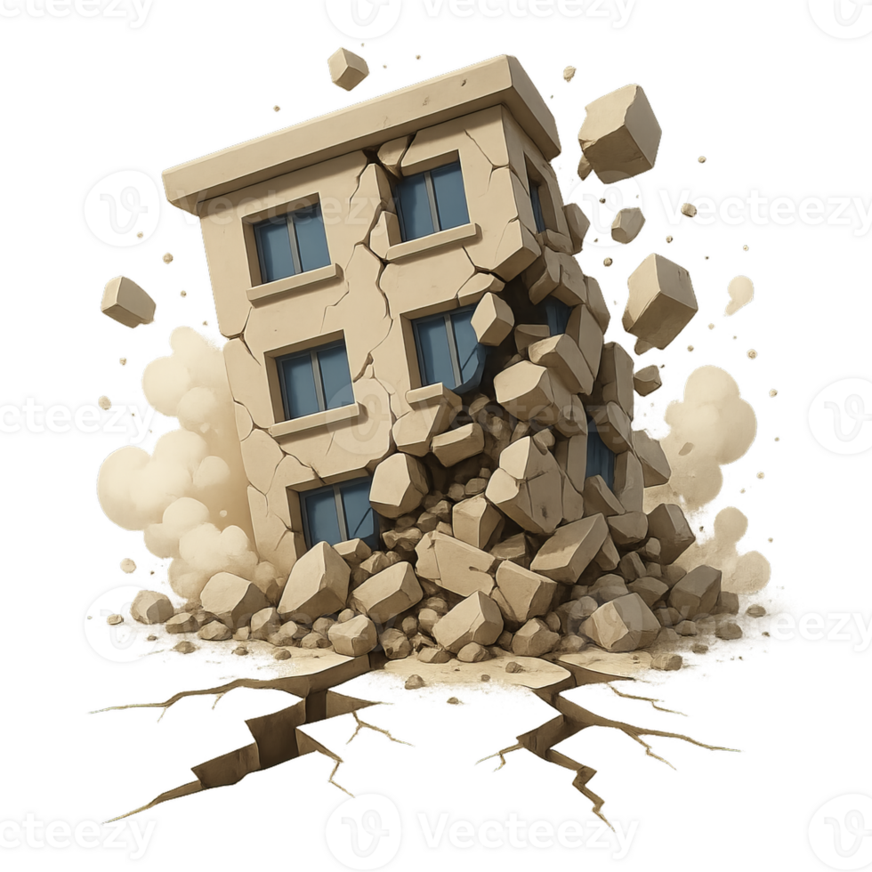 Illustration of Building Collapse After Earthquake with Debris png