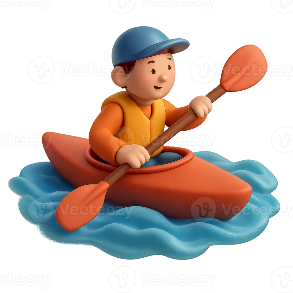 Cute 3D Kayaker Enjoying Adventure on Calm Water Surface png