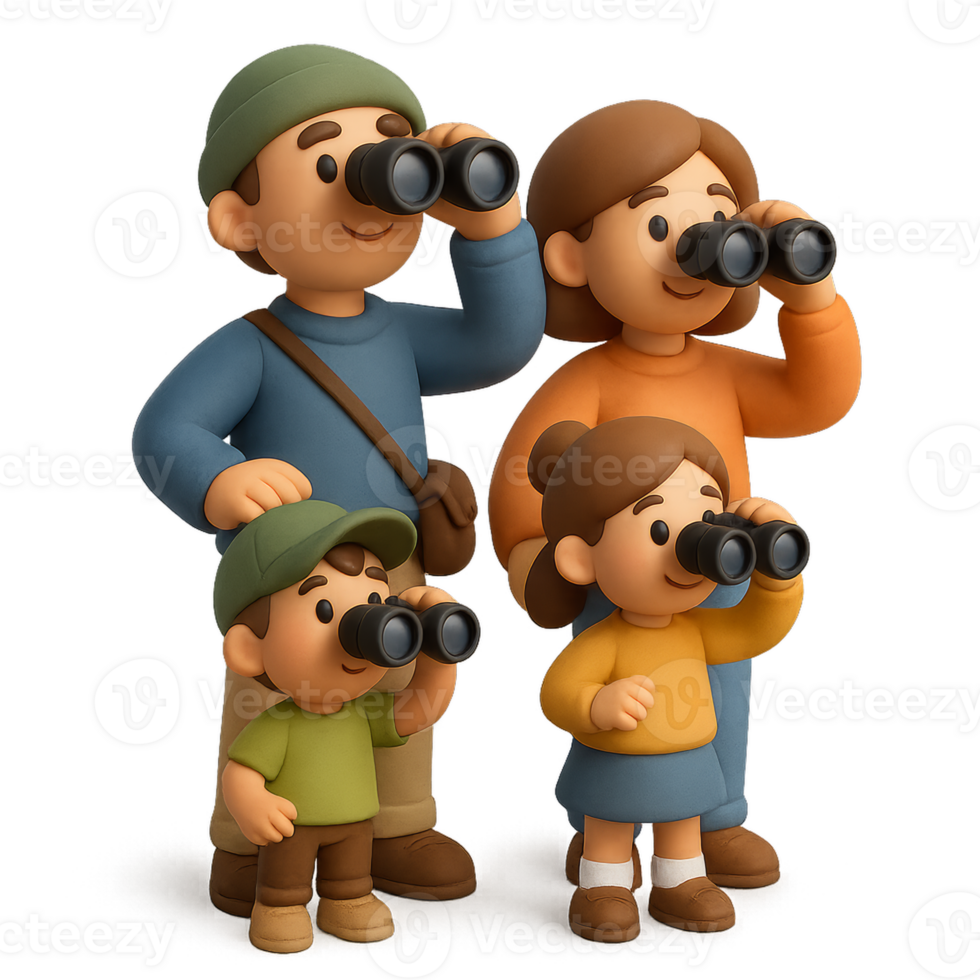 Family Adventure in Birdwatching with Binoculars in Nature png