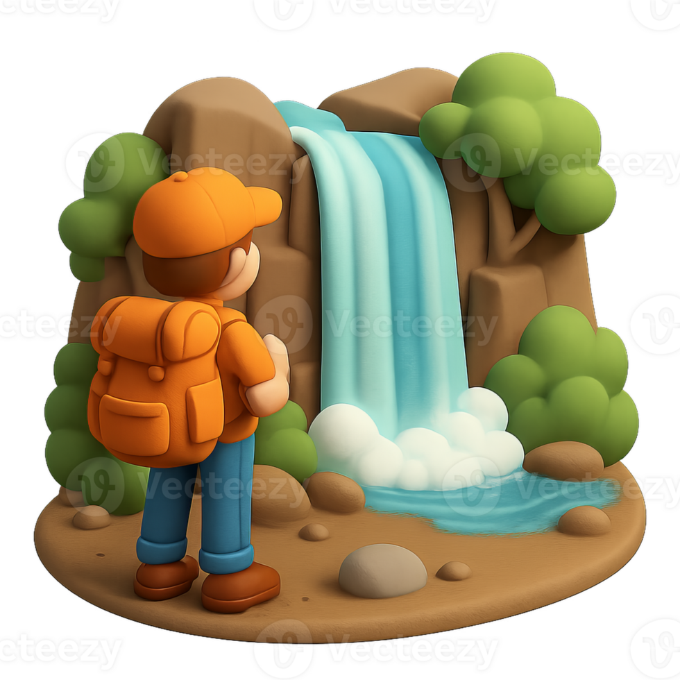 Tourist Enjoying Scenic View of Waterfall in Nature Landscape png