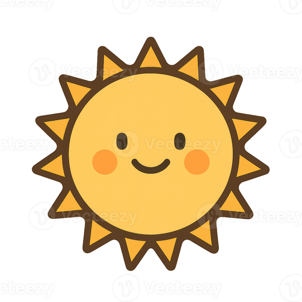 Cute Smiling Sun Icon in Simple Design for Bright Illustrations png